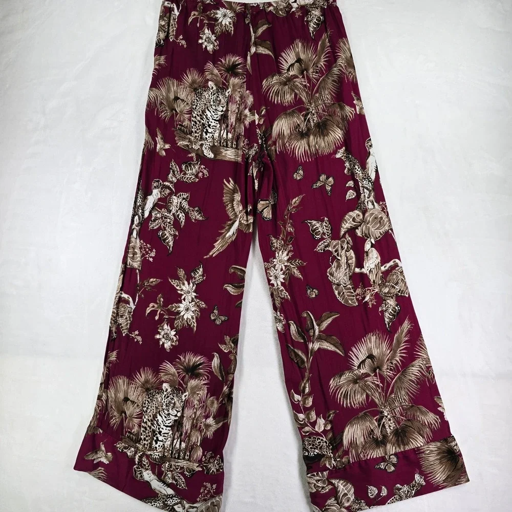 Banana Republic Women S Burgundy Safari Leopard Tropical Wide Leg Pants Wine